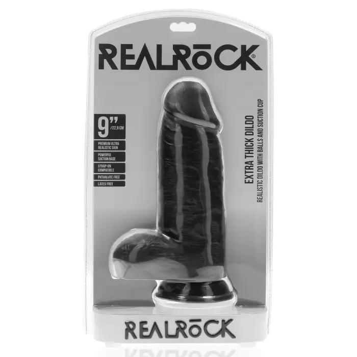 Extra Thick Straight Dildo with Balls – 23 cm (9″) – Black