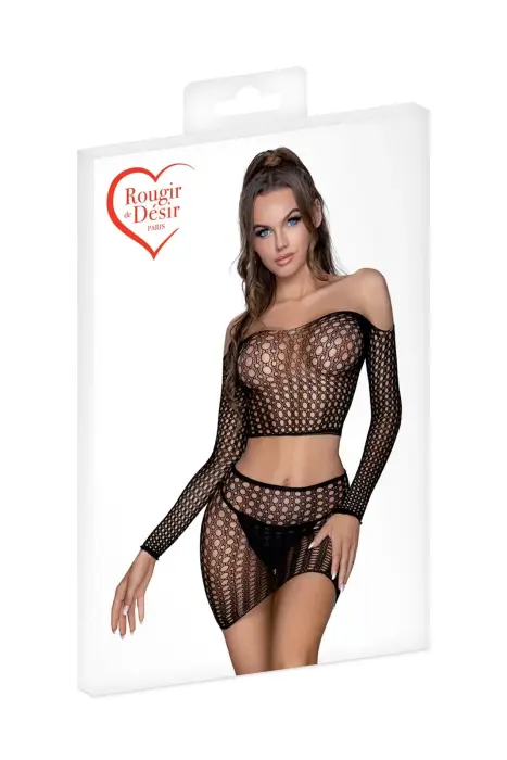 Сетчатый топ и юбка – чёрный – один размер Фото num