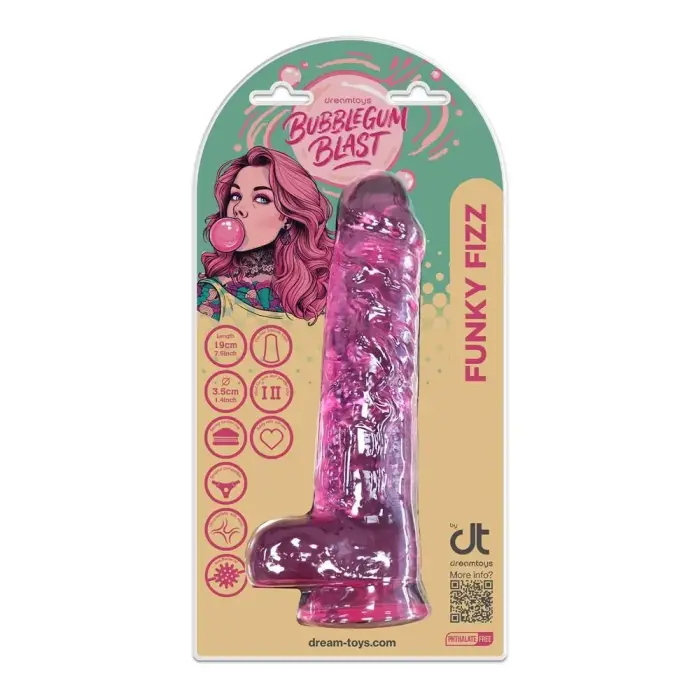 Bubblegum Blast Funky Fizz – želejas dildo ar piesūcekni – rozā – 19 cm