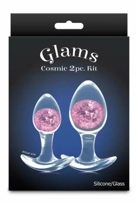 Cosmic Glams 2-Piece Kit – liquid silicone anal trainer set with sparkling glass marble – pink