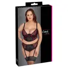 Cottelli Curves garais krūšturis un zeķturis ar stringiem – melns/sarkans – XL — Foto 1
