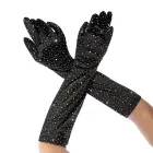 Satin Rhinestone Opera Gloves – Black – One Size — Photo 4