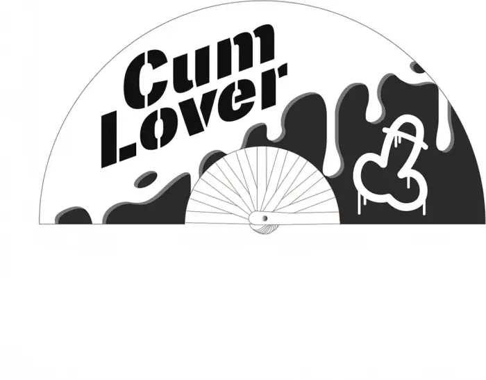 Cum Lover – decorative hand fan – white/black – 64 cm