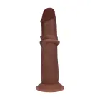Divslāņu silikona reālistisks sliding skin dildo – 15.5 cm (6″) – brūns — Foto 3