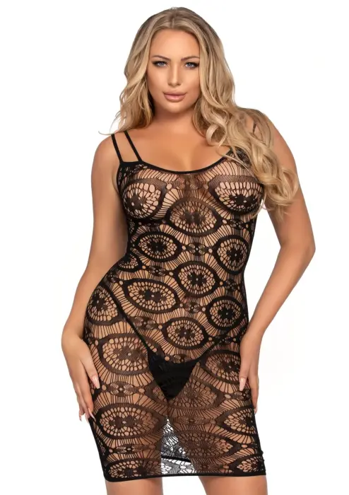 Daisy Crochet Mini Dress – Black – One Size