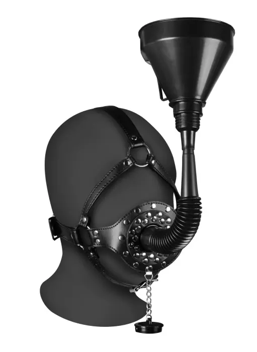 Open Mouth Gag Head Harness with Funnel – Black