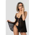 Christine Monroe – sheer mesh babydoll – lace bust, front bow – black – L/XL — Photo 1