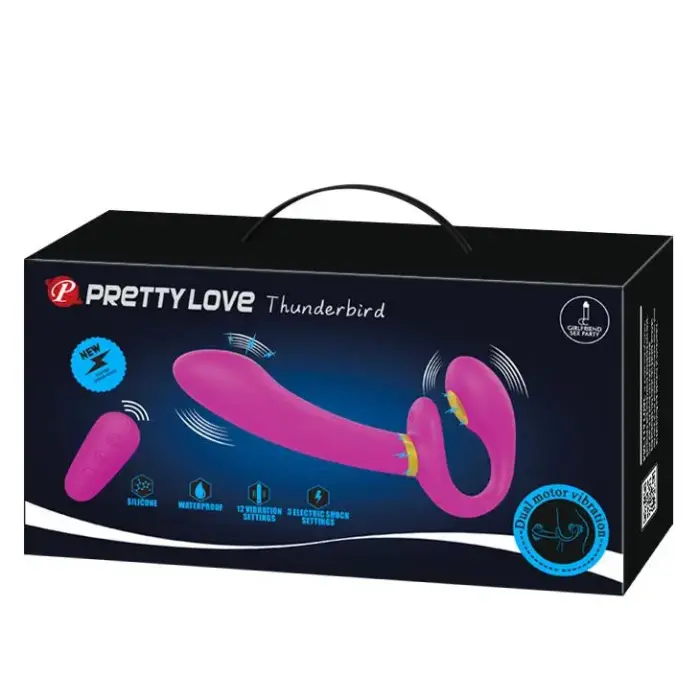 PRETTY LOVE Thunderbird страпон-вибратор с 12 функциями вибрации и 3 E-Stim функциями – фиолетовый