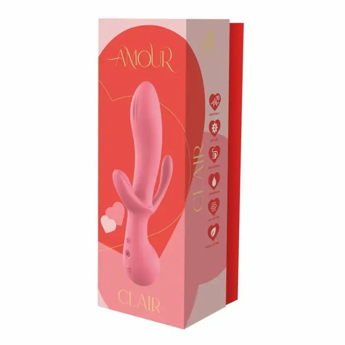 AMOUR Claire – вибратор тройной стимуляции – двойной мотор, гибкий – 22 см – розовый
