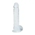 Reālistisks dildo ar sēkliniekiem un piesūcekni – 12.7 cm (5″) – Caurspīdīgs Foto 6