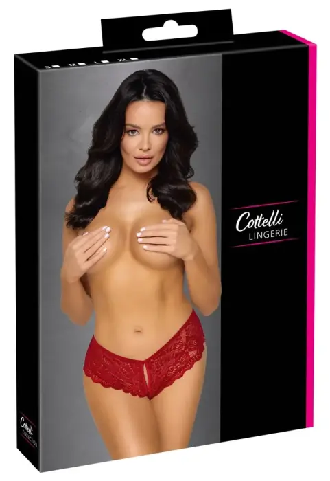 Cottelli LINGERIE avatud jalgevahega aluspüksid nööridekoriga – punased – S