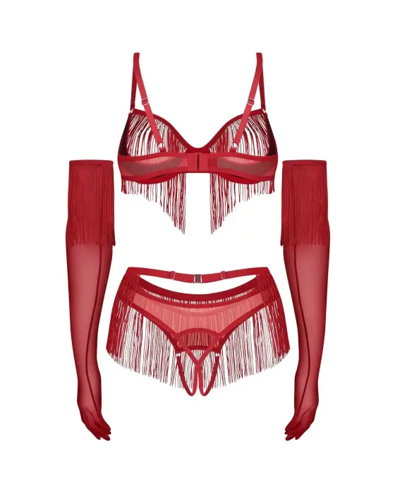 Rossay Red 4-Piece Open Lingerie Set – L