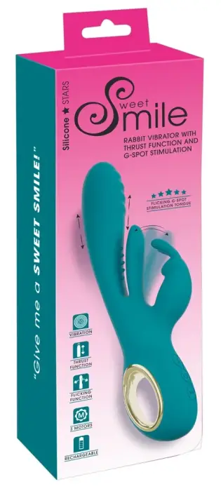 Sweet Smile кролик-вибратор с функцией толчков и стимуляцией язычком – 25 cm (10″) – розовый