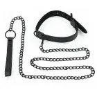 Bondage Fetish Black Matt Collar With Leash – kaklasiksna ar pavadu – mākslīgā āda – melns — Foto 1