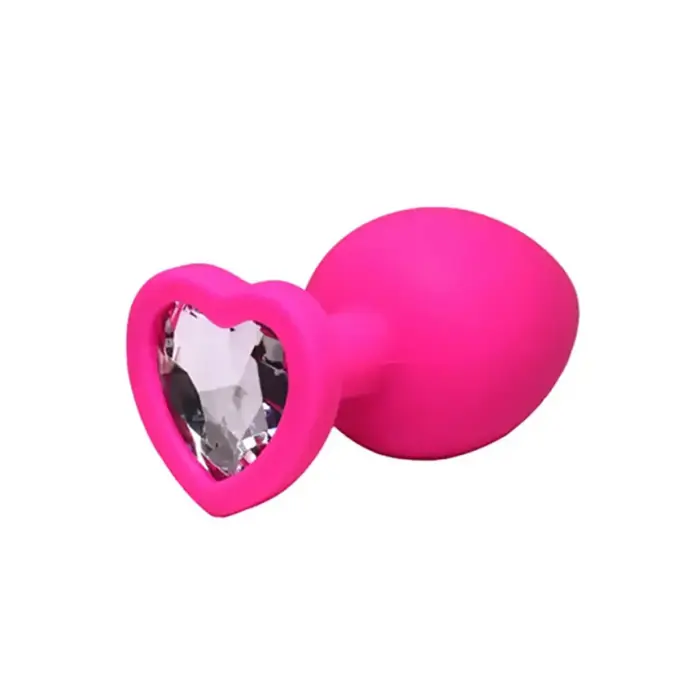 Розовая анальная пробка в форме сердца с белым кристаллом – S – 7 cm (2.8″)
