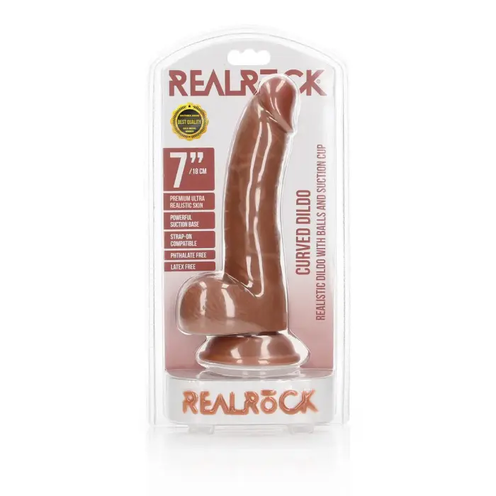 Izliekts reālistisks dildo ar sēkliniekiem un piesūcekni – 18 cm (7″)