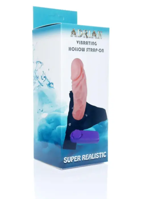Proteza-Hollow Adrian vibrējošs strap-on dildo – 20 cm (8″) – Melns Foto 4