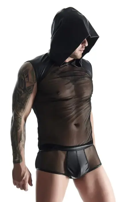 Men's Sleeveless Hoodie T-Shirt – Black – M