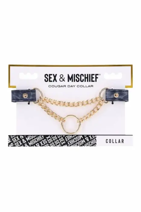 SPORTSHEETS Cougar Day Collar – animal print faux leather – gold hardware – 38–43 cm