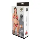 Guilty Pleasure Printed Datex Bra & Panty Set – Printed Datex rinnahoidja ja aluspükste komplekt poolläbipaistva punase kangaga ja mustade lateksidetailidega – punane/must – Suurus: XL — Foto 1