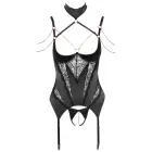 Abierta Fina Strappy Basque with Removable Chains and Crotchless String – Rose Gold – 85C/XL — Photo 5