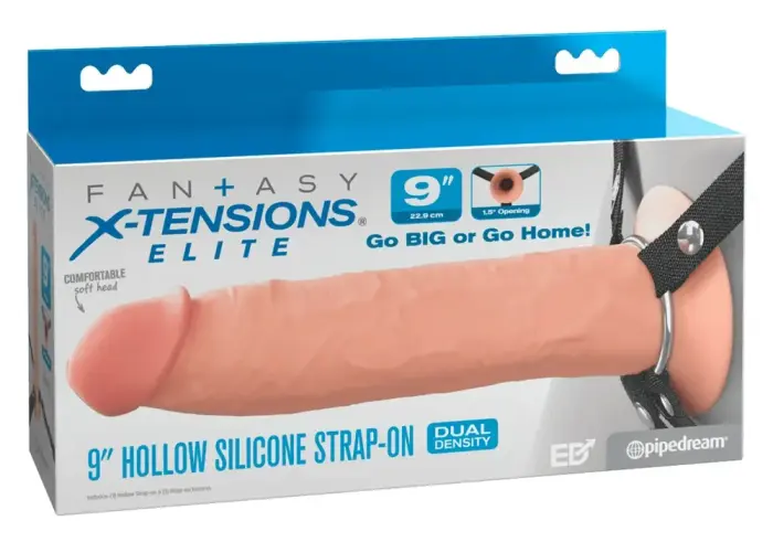 Fantasy X-TENSIONS FXTE Hollow Dual System regulējams strap-on dildo – 24 cm (9.5″) – melns