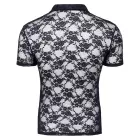 Svenjoyment Herren Shirt – meeste läbipaistev lillelisest pitsist polostiilis särk – must – S — Foto 6