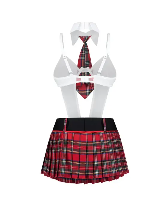 College Girl – 5-piece crotchless schoolgirl costume – white/plaid – L/XL