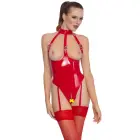 Black Level vinila bodijs ar atvērta tipa krūšu daļu un zeķturiem – sarkans – 2XL — Foto 2