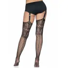 Leg Avenue tīkliņa zeķes ar šuvi aizmugurē un mežģīņu jostu – melnas – One Size — Foto 3