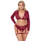 Cottelli CURVES Red Lace and Velvet Lingerie Set with Suspender Briefs – 3 XL — Photo 3