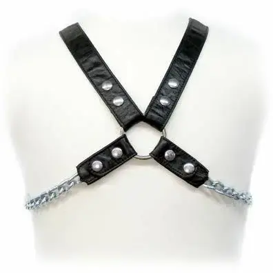 Sinner Gear – Chain Harness II leather body harness – black/silver – S–XL