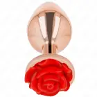 KINK Pink Gold металлическая анальная пробка Large с основанием в виде красной розы – 10.2 см – Розовый — Фото 1
