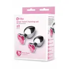 b-Vibe Jewel Heart – metallist anaalpistikute treeningkomplekt roosa südamekiviga – 2 tk – tsinksulamist — Foto 1