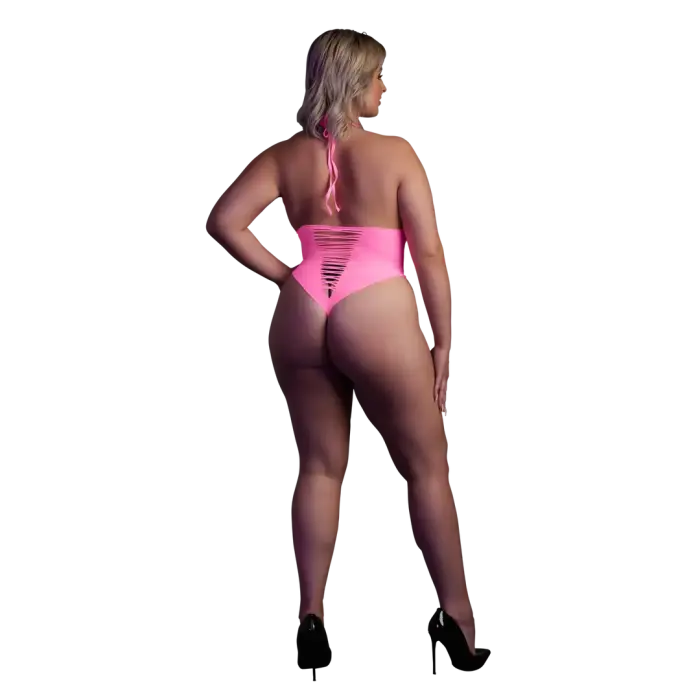 Neon rozā augsta piegriezuma bodijs – Plus size Foto 2