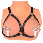 Adjustable Nipple Clamps with Bells & PU Leather Harness – Black — Photo 2