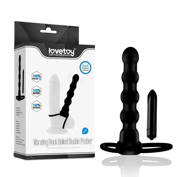 Vibrating Rock Balled Double Prober – носимое кольцо на пенис с анальным зондом – 13 см