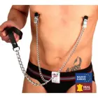 Red Leather Clamps with Chain and Leash Black/Silver 55cm — Photo 1