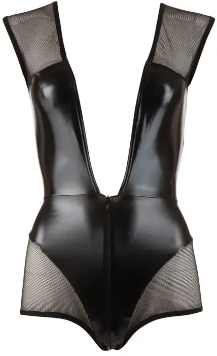 Боди Cottelli PARTY из сетки и материала wetlook – чёрное – M Фото num