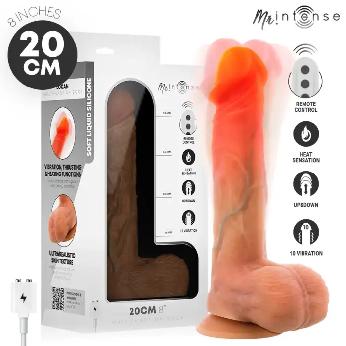 MR INTENSE Logan vibrators ar kustību – 20 cm (7.9″) – miesas krāsa