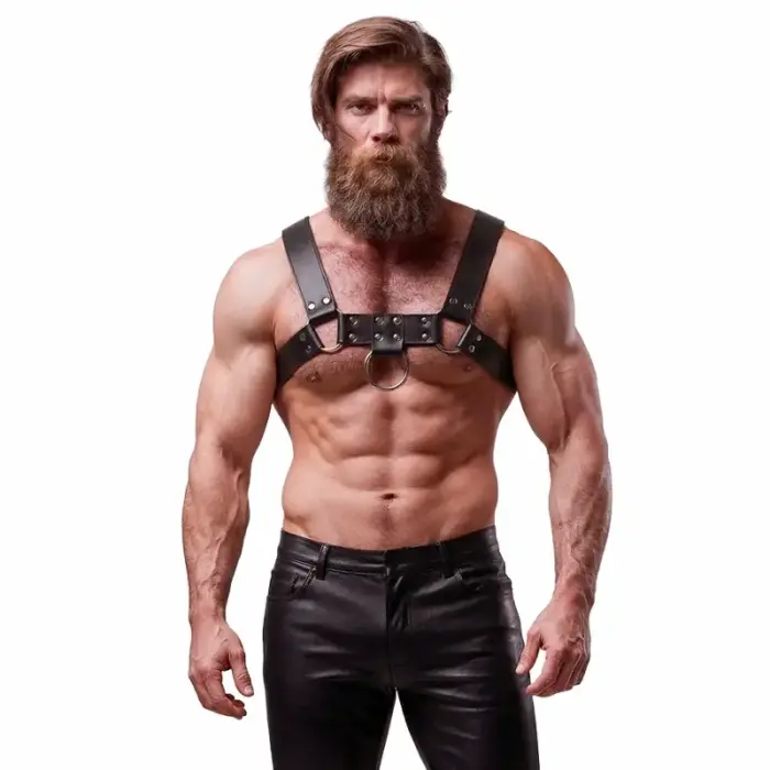 Fetish Submissive Attitude Men's Adjustable Eco-Leather Chest Harness – Black