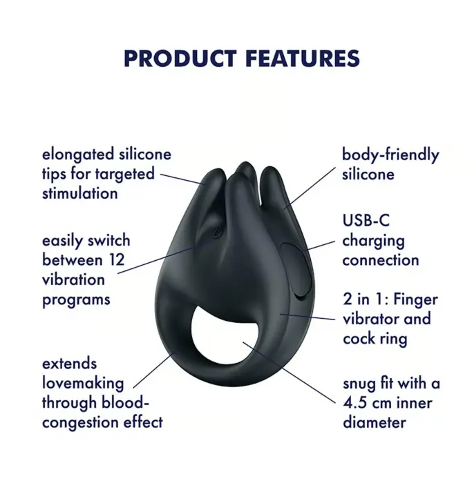 Satisfyer Perfect Pair 1 вибрирующее кольцо для члена – черный