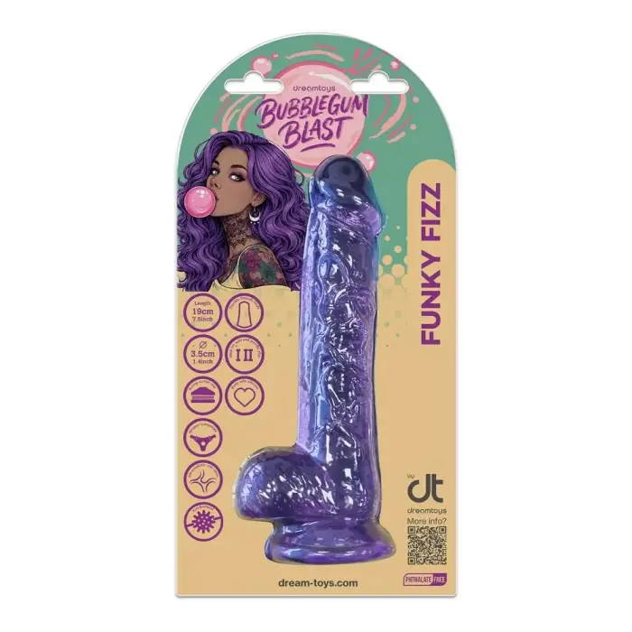 Bubblegum Blast Funky Fizz – želejas dildo ar piesūcekni – violets – 19 cm