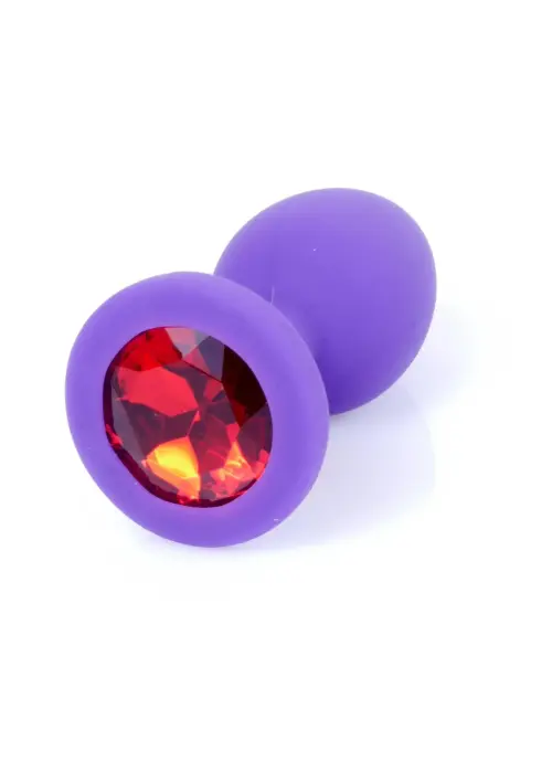 Plug-Jewellery фиолетовая анальная пробка с красным бриллиантом – 7 cm