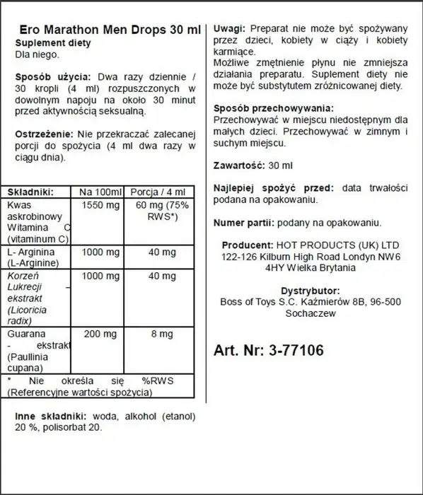 Ero Marathon Men Drops erekcijas stimulējošs līdzeklis – 30 ml Foto 2