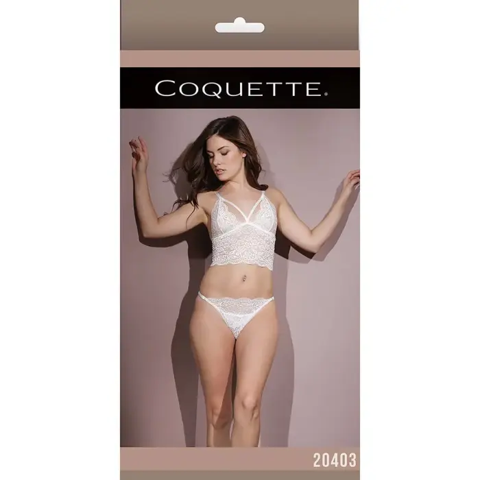 Bralette and Crotchless Panties – White – One Size