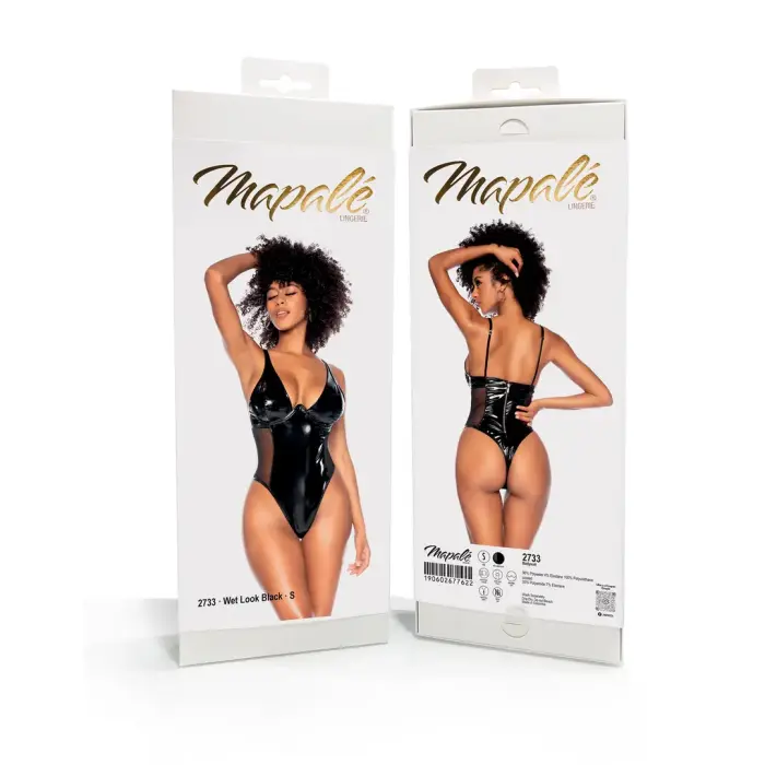 Wetlook Bodysuit with Mesh Details – Black – XL