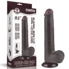 LoveToy Sliding Skin Dual Layer Dong – realistiškas dviejų sluoksnių dildo – TPE – juodas – 22,9 cm — Nuotrauka 1