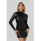 Christine Lilith – мини-платье wetlook с длинными рукавами и молнией – чёрный – XL — Фото 2