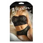 Fantasy Lingerie Perfect Match – scalloped lace strapless bandeau and cheeky panty set – black – one size — Photo 1